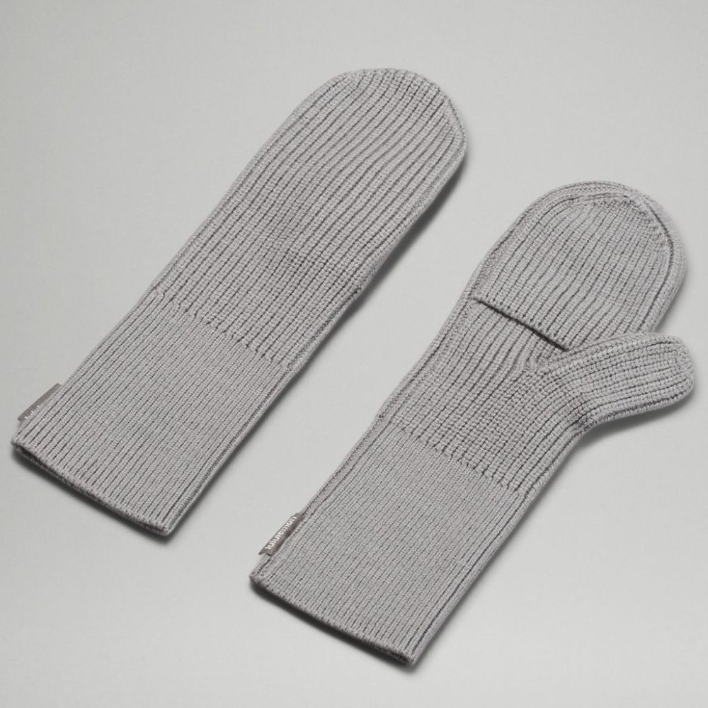 Lululemon Ribbed Merino Wool-Blend Knit Mittens Heathered Gull Grey NWT M/L - Picture 3 of 6